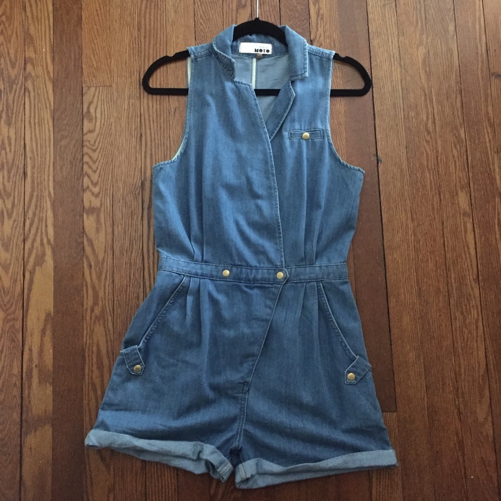 Top Shop Moto Denim Sleeveless Jumpsuit